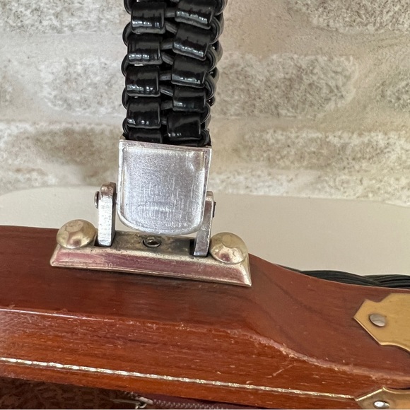 Vintage wicker box purse black vinyl woven large - Picture 9 of 12